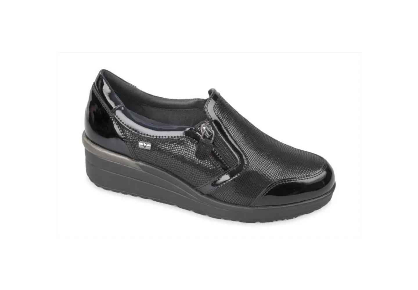 Donna Valleverde Scarpe Da Donna In Pelle Con Zip 36215 Nero