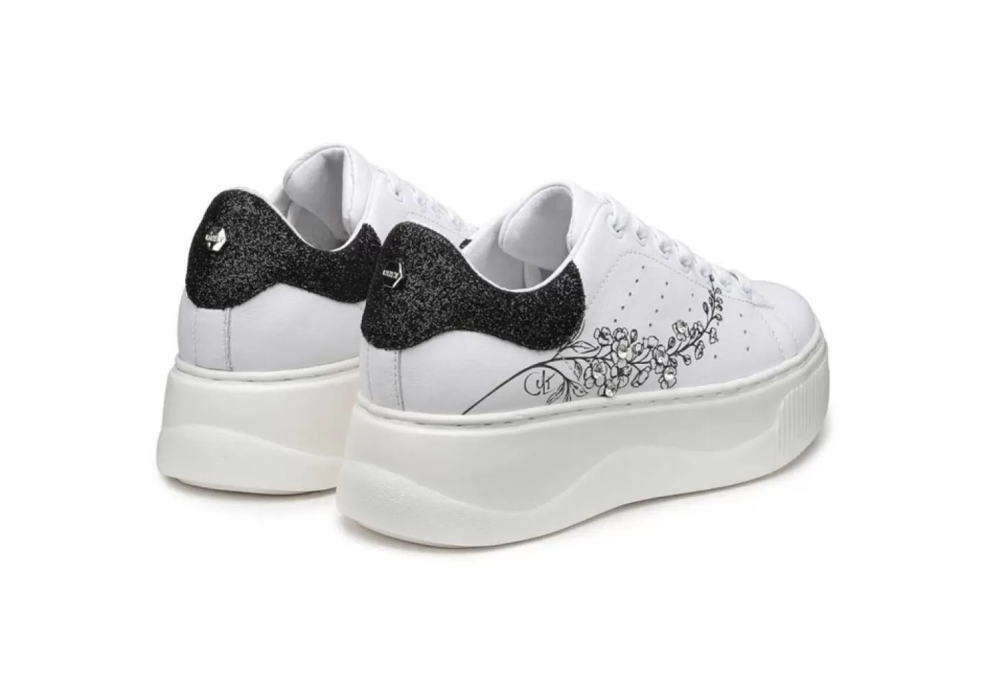 Donna Cult Sneaker Da Donna In Pelle Bianca Con Stampa E Strass Clw337101