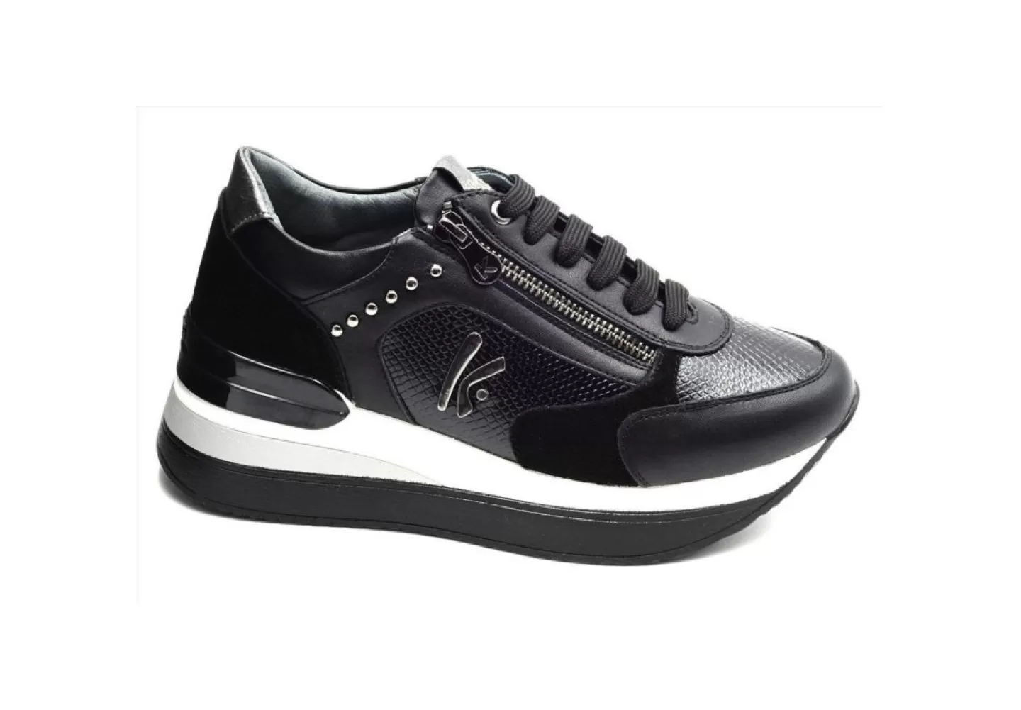 Donna Keys Sneakers Platform Casual Con Zip K-5533 Black Canna Di Fucile